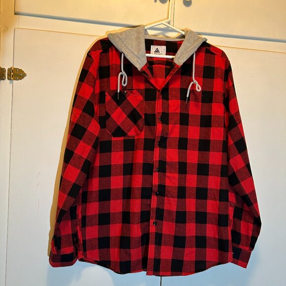Red and Black Plaid Hooded Flanel Shirt - Picture 5 of 7